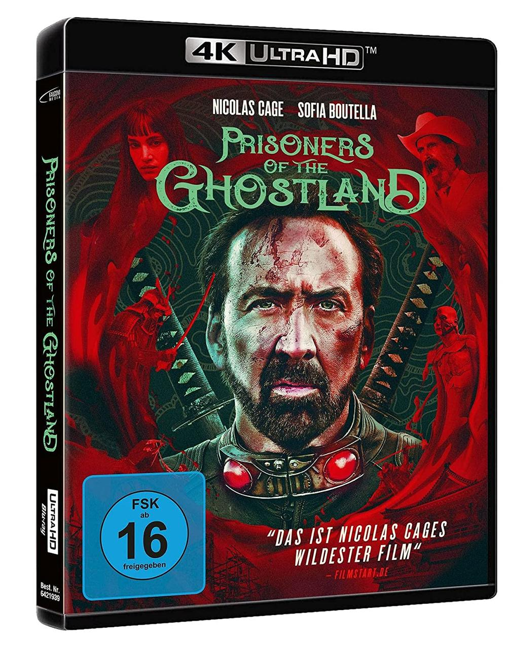 DVD-Cover für 'Prisoners of the Ghostland' mit Nicolas Cage und Sofia Boutella.