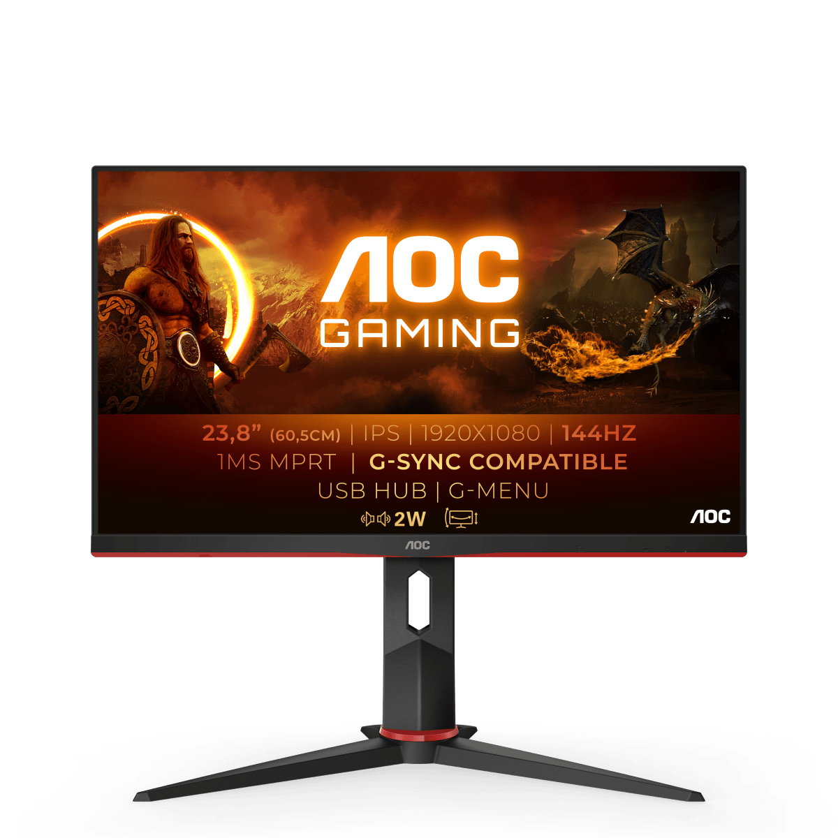 AOC Gaming Monitor 24G2U/BK, 23.8 Zoll, schwarz 23,8 Zoll Gaming Monitor, Full-HD, 1 ms Reaktionszeit, 250 cd/m², 144 Hz, Schwarz