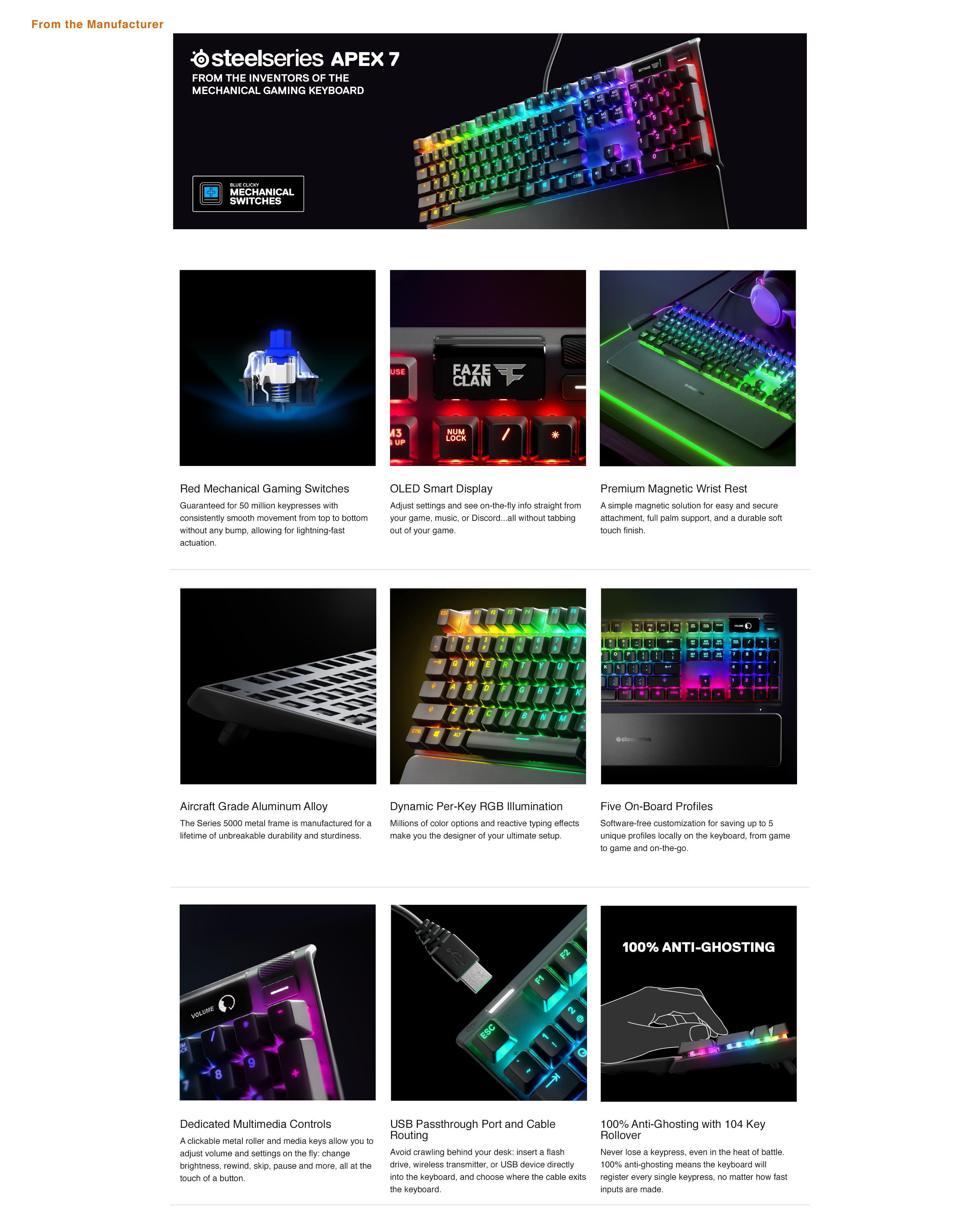 STEELSERIES 64770 APEX 7 BLUE, Gaming Tastatur, Mechanisch, Sonstiges, Kabelgebunden, Schwarz