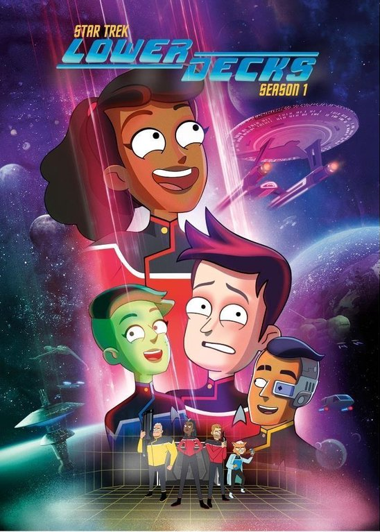 Star Trek: Lower Decks Saison 1 Couverture DVD. Personnages de dessins animés.