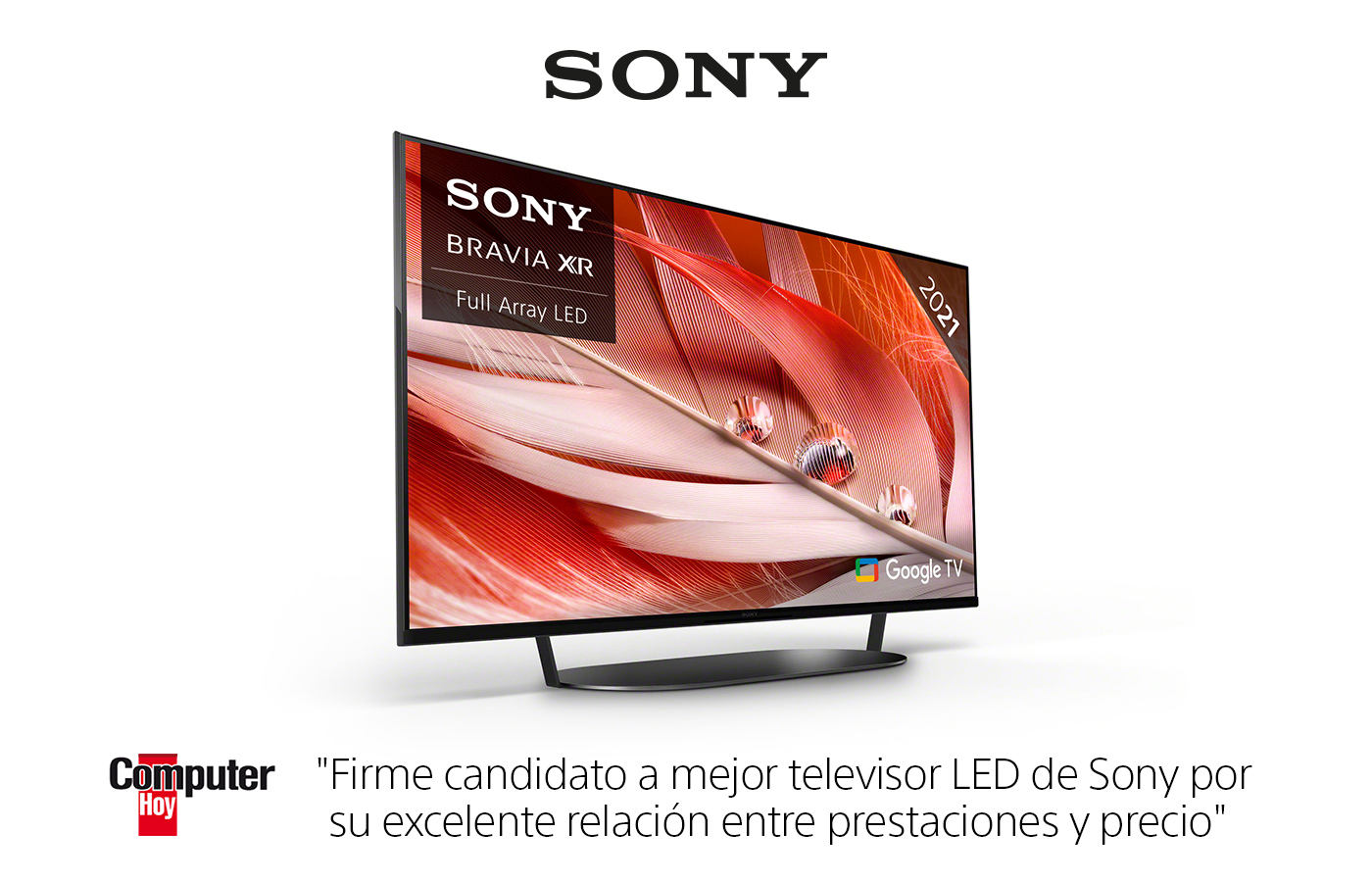 Televisor Sony sobre fondo blanco, texto e imágenes, texto de Computer Hoy.