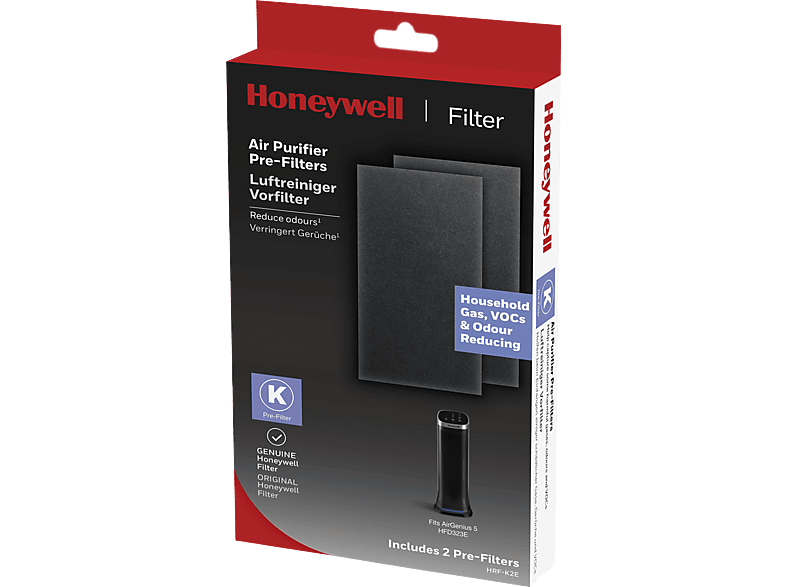 Honeywell HRF-K2E K Vervanging Pre-Filters Compatibel HFD323E Luchtreiniger Genius 5 Zwart
