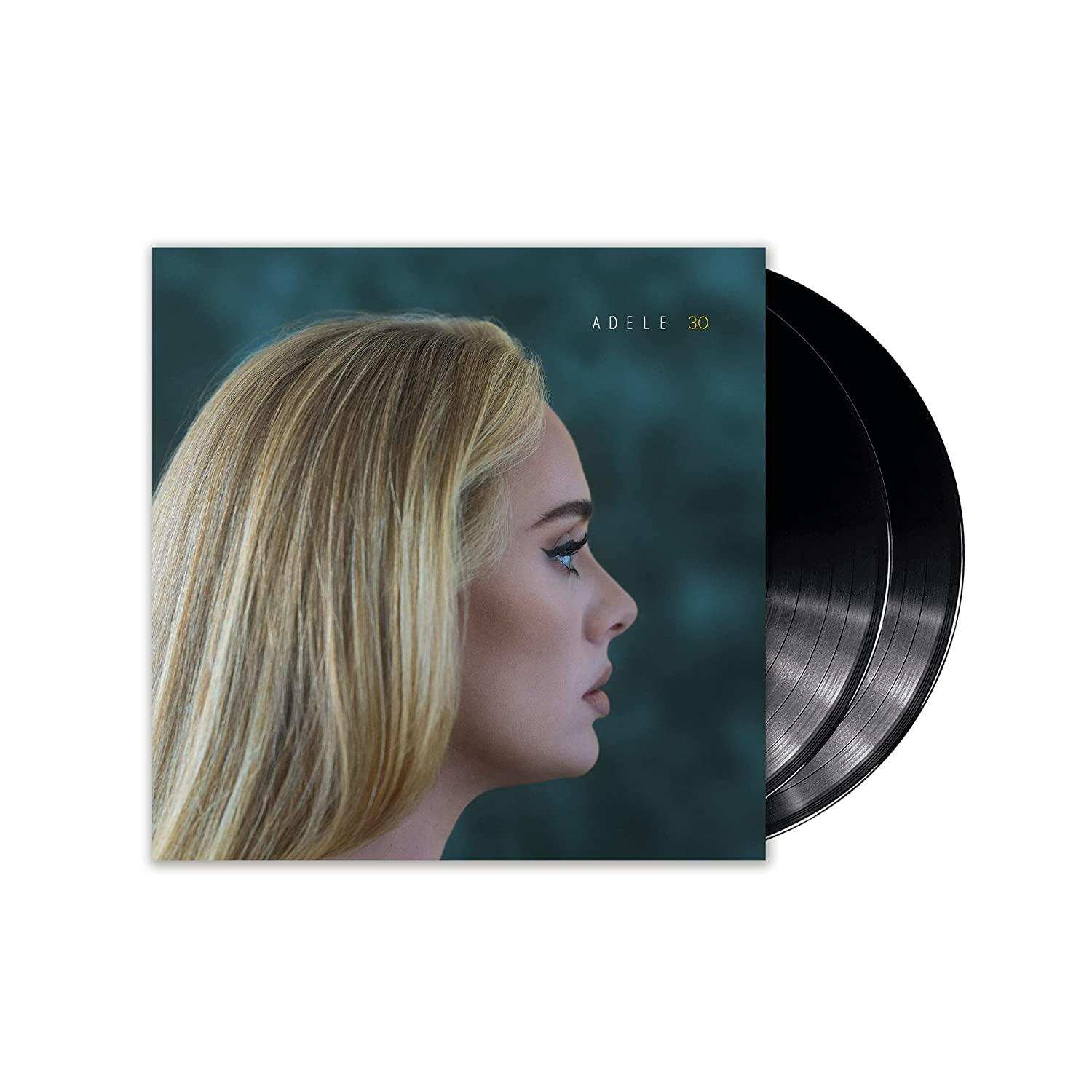 Adele's Albumcover mit ihrem Profil und dem Albumtitel '30'.