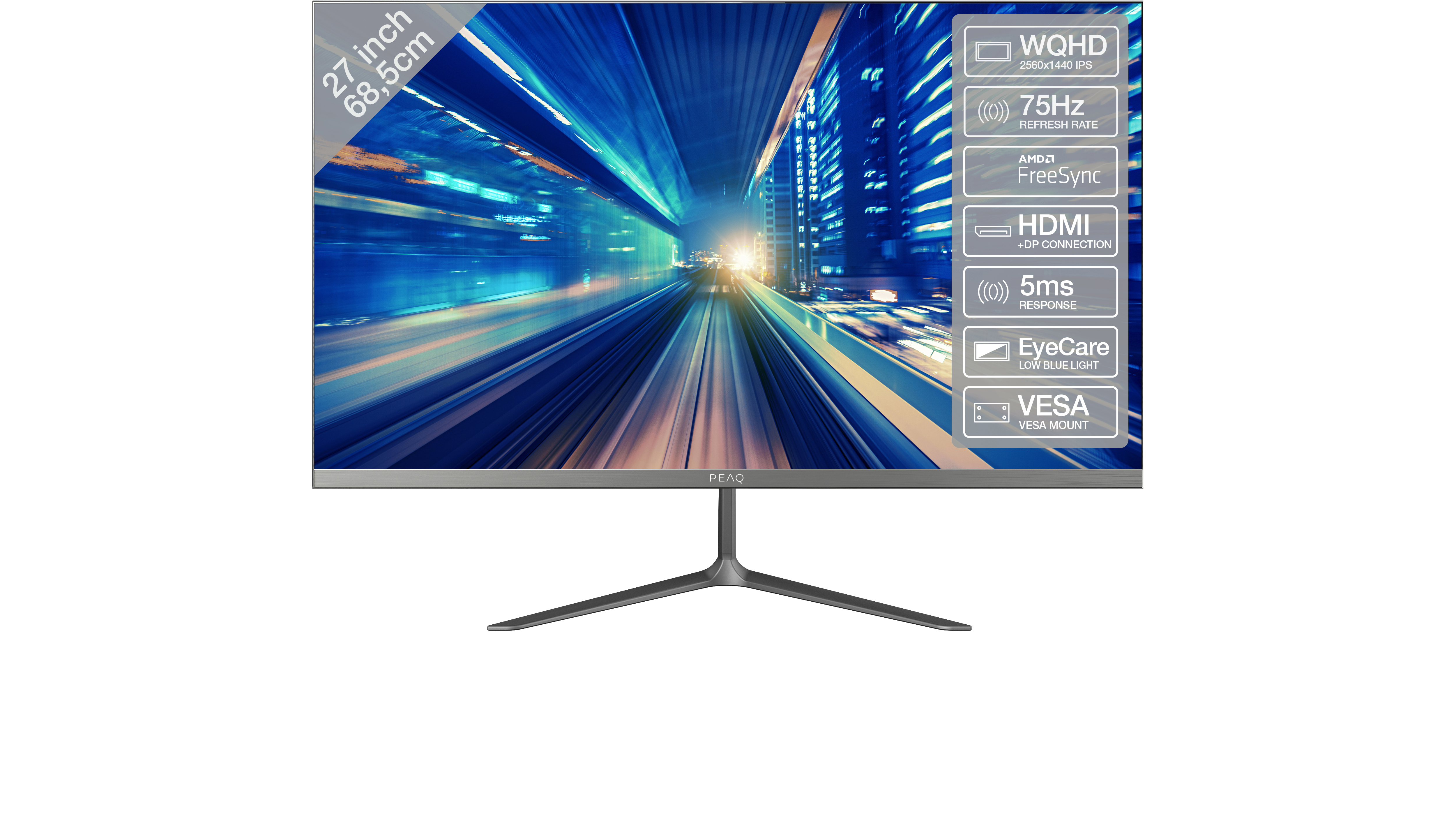 PEAQ PMO S271-IQC 27 Zoll  WQHD  Monitor  5 ms Reaktionszeit  