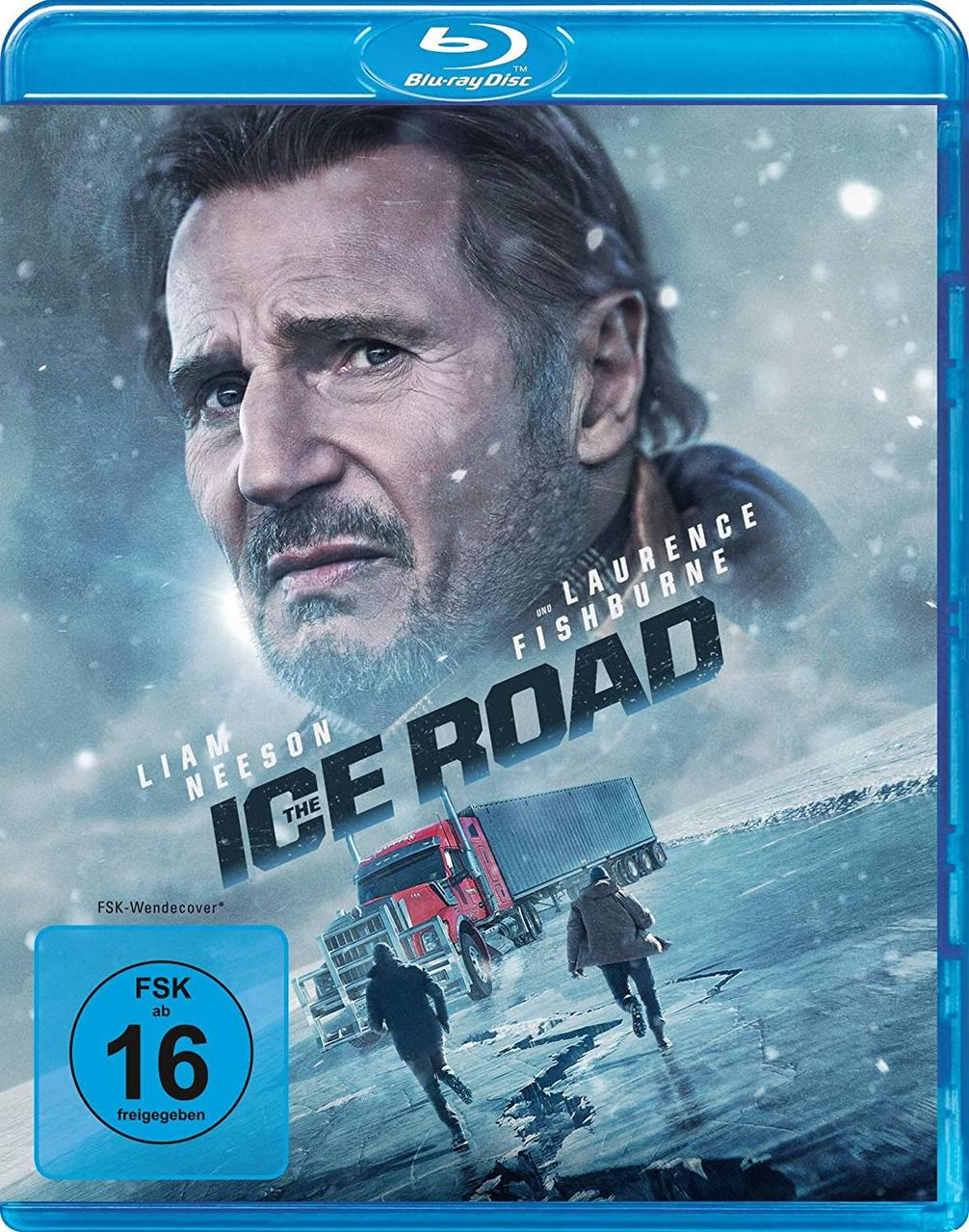 Filmcover: Liam Neeson in einem LKW auf Eis. Titel: The Ice Road.