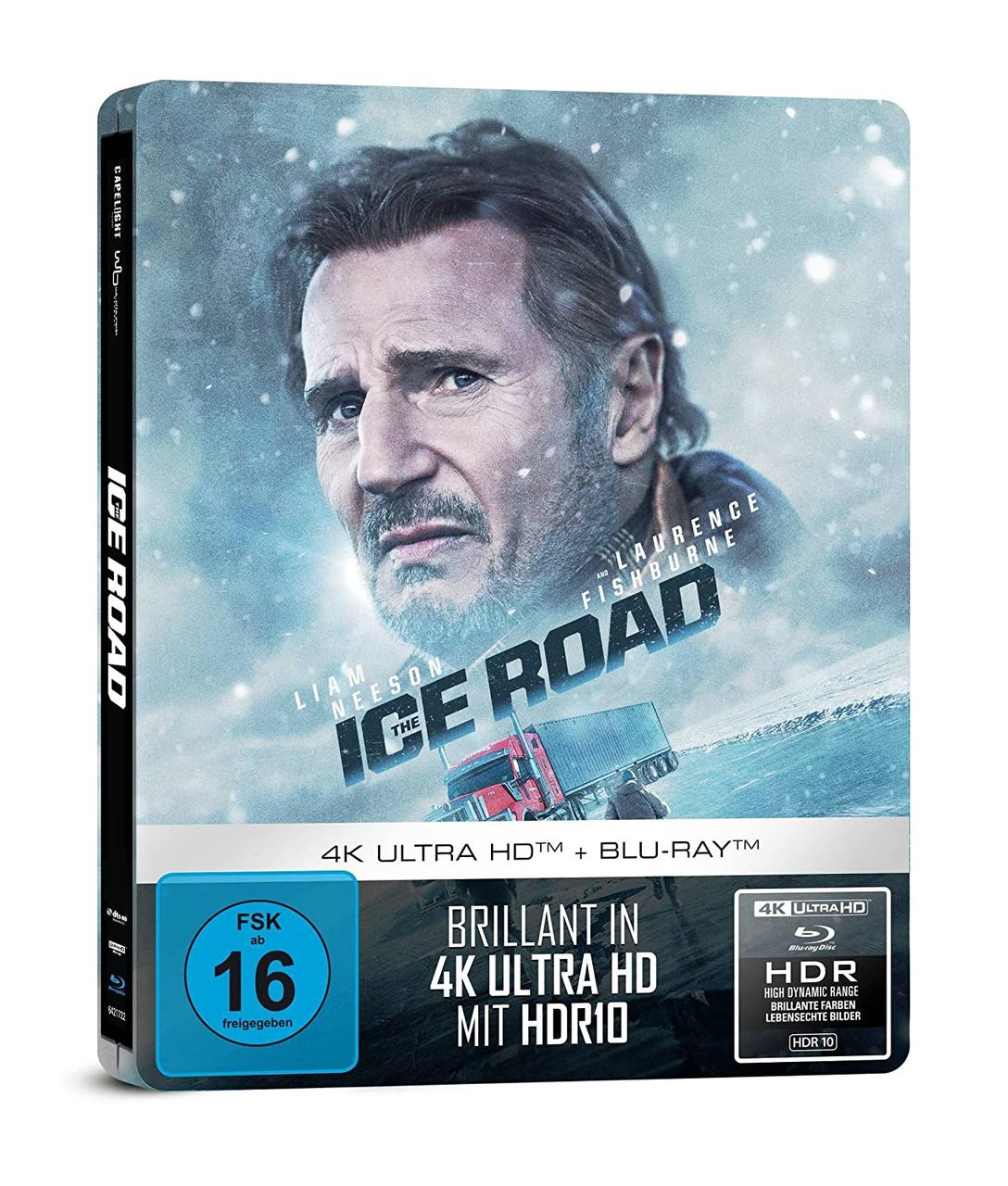Blu-ray-Hülle von 'The Ice Road' mit Liam Neeson und einem Lastwagen.