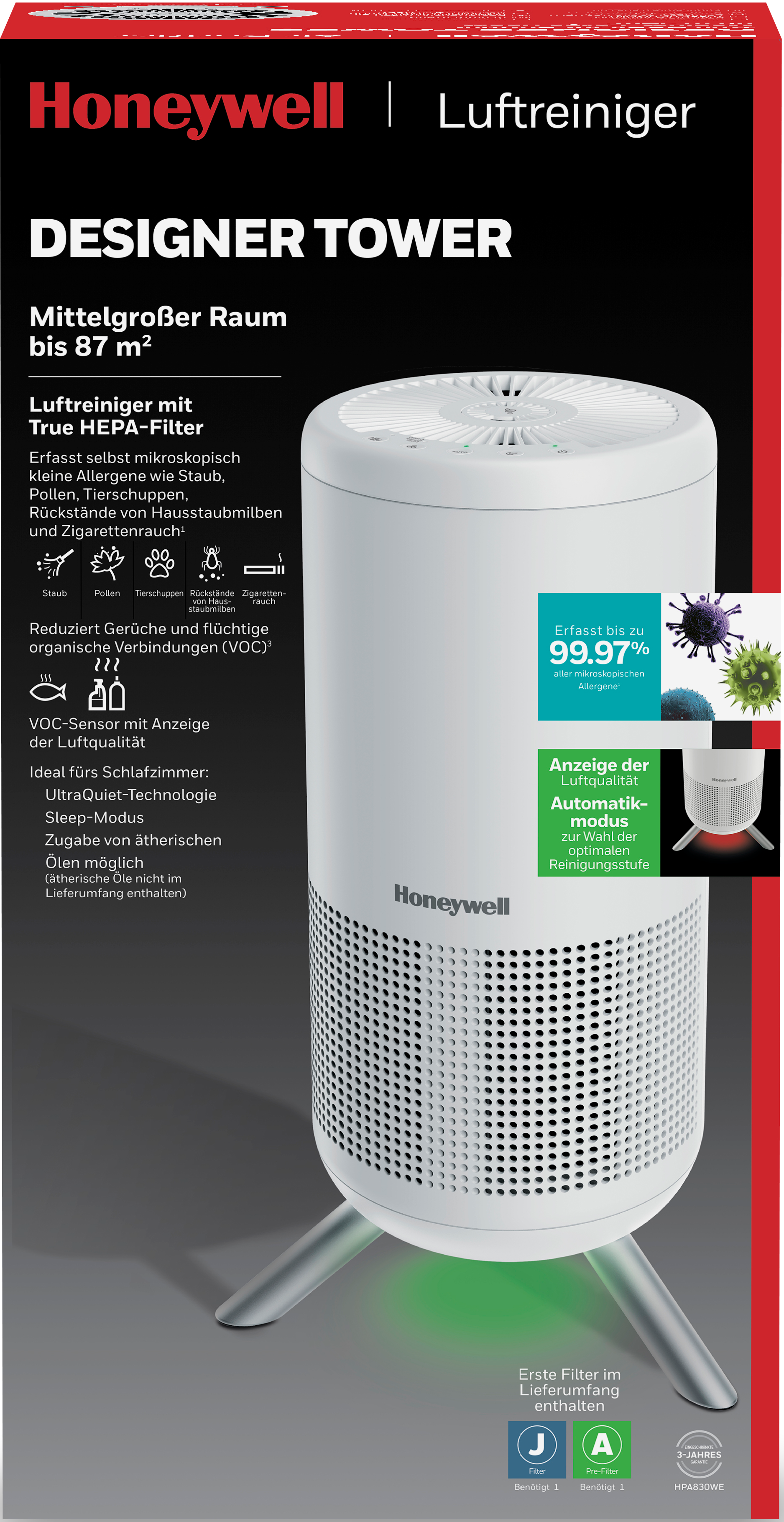 HONEYWELL HPA830WE - Luftreiniger (87 m², Weiss)