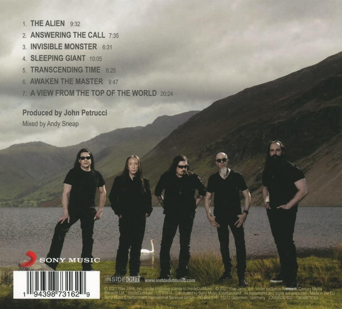 Albumcover mit Band in Schwarz, dunkler Berg-Hintergrund, Titelliste.