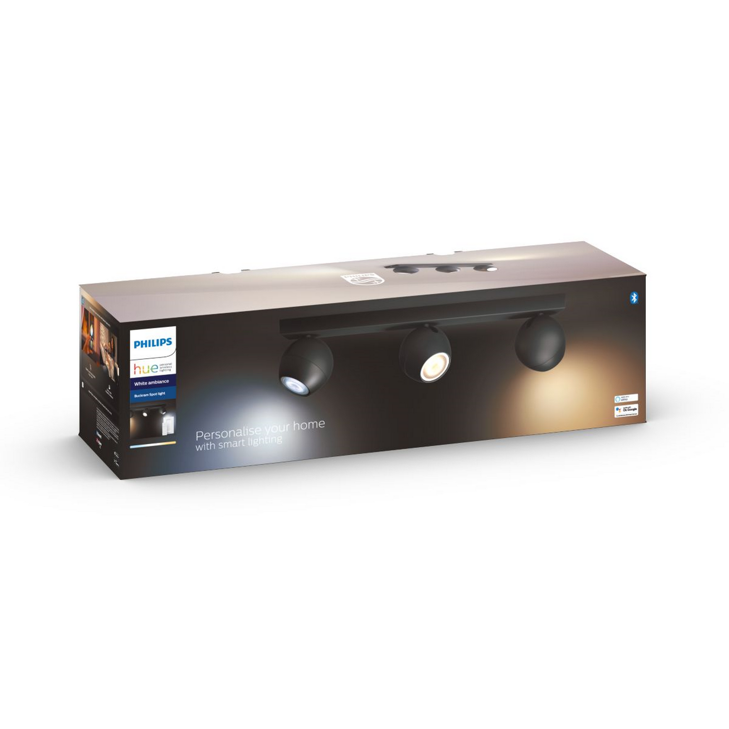 Lámpara portátil Bluetooth - Philips Hue Buckram 3, LED, Luz blanca cálida a fría, Alexa y Google Home, Negro