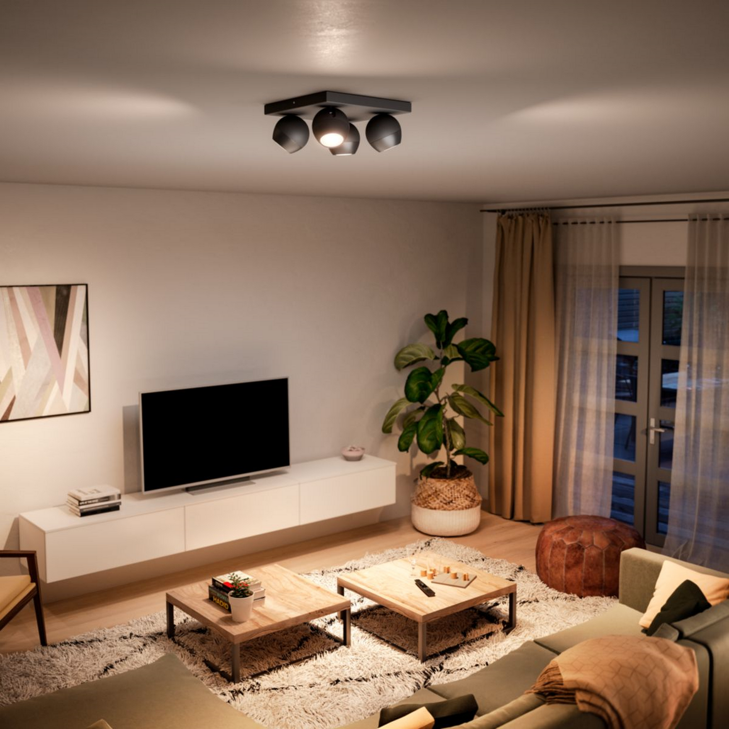 Lámpara portátil Bluetooth - Philips Hue Buckram 4, LED, Luz blanca cálida a fría, Alexa y Google Home, Negro