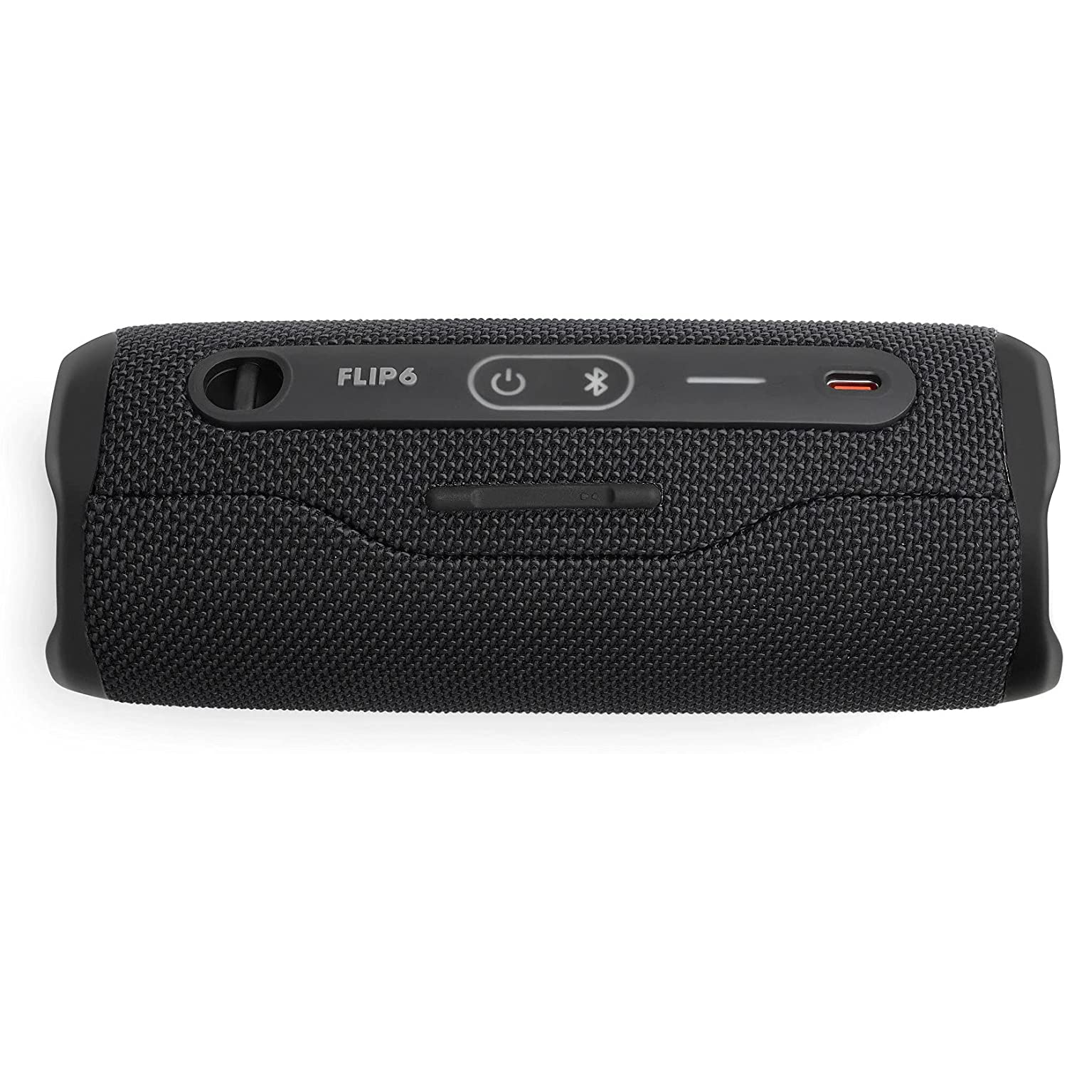 Altavoz JBL Flip 6 negro con botones de control en la parte superior.