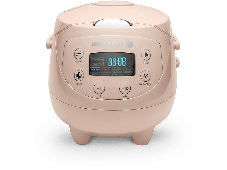 REISHUNGER Digitaler Reiskocher klein, schwarz | 0,6 L bis 3 Personen | 11-teiliges Starterset inkl. Reiswaschschüssel, Kochbuch & 8 Sorten Reis