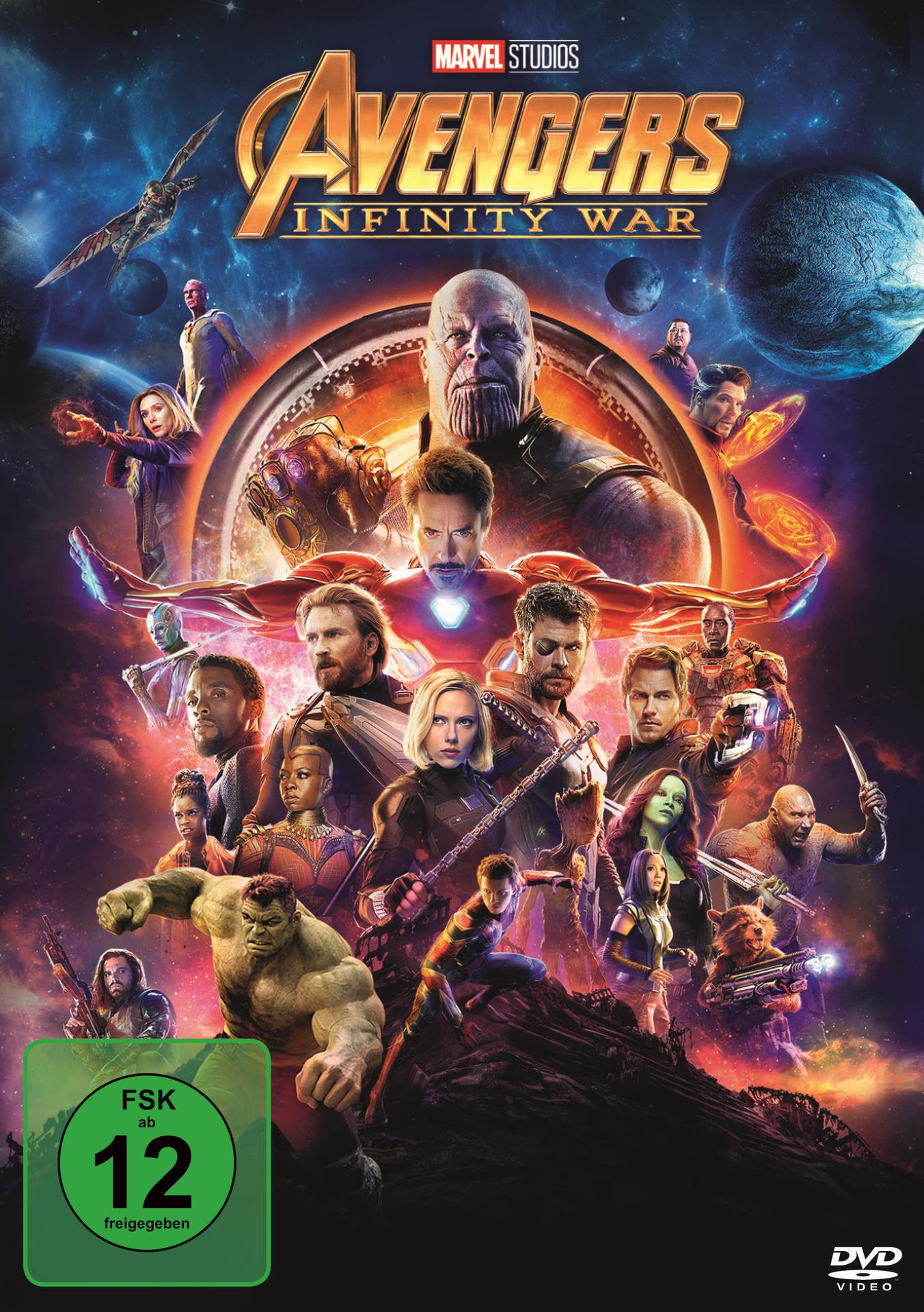 Filmplakat für Avengers: Infinity War, mit vielen Marvel-Helden und -Bösewichten.