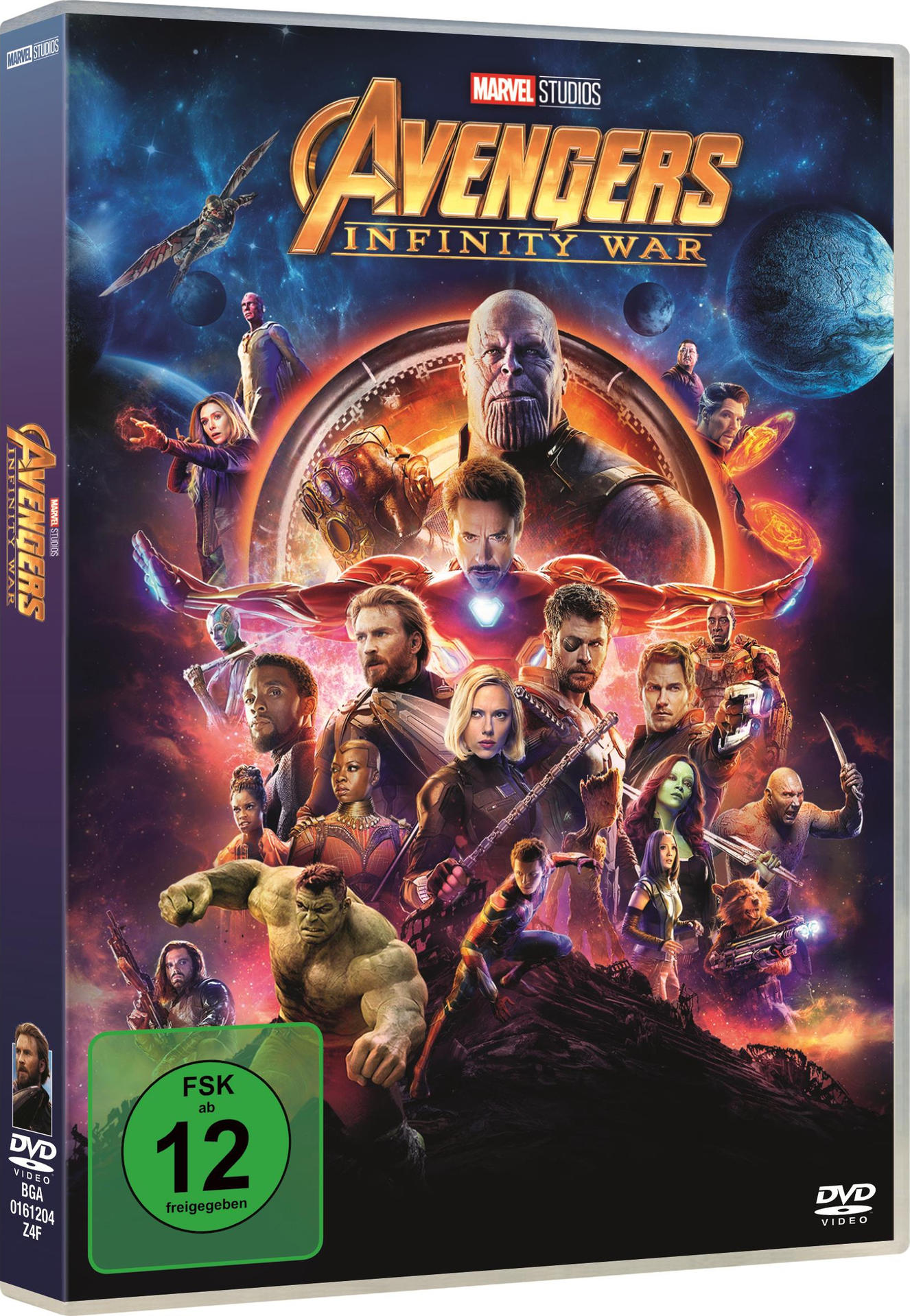 DVD-Hülle von Avengers: Infinity War. Das Cover hat mehrere Charaktere.
