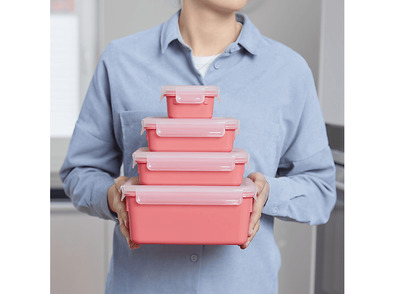 EMSA N10309 Clip & Close Color Edition 4-tlg. Frischhaltedosen-Set Transparent/Koralle