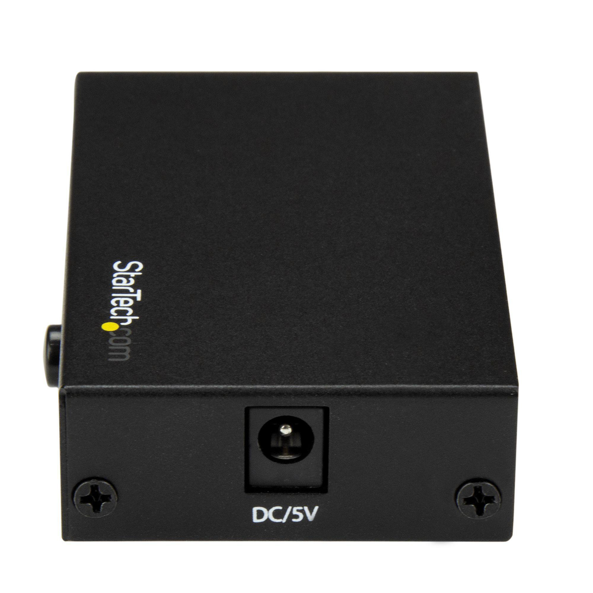 Schwarzes Gerät mit StarTech.com-Logo und einem DC/5V-Anschluss.