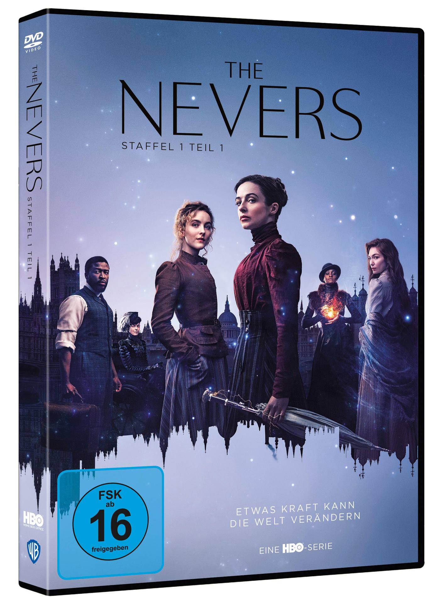 DVD-Cover der TV-Serie 'The Nevers'. Frauen in historischer Kleidung. HBO-Logo.