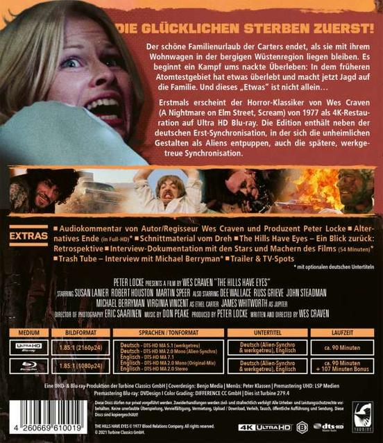DVD-Cover für 'The Hills Have Eyes'. Eine Frau schreit, mit Textüberlagerung und anderen Bildern.