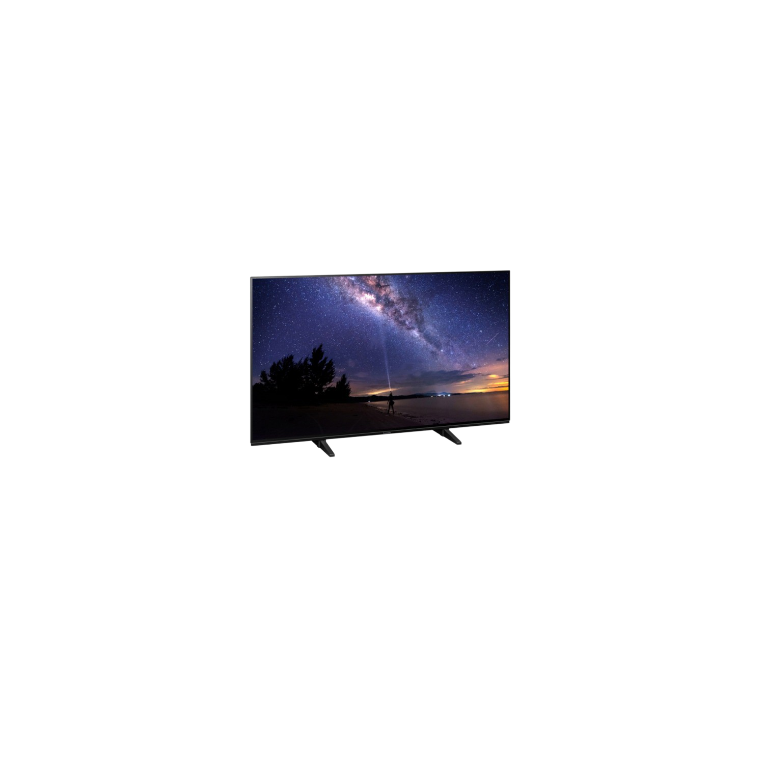 Un televisor mostrando un cielo nocturno y la Vía Láctea. El televisor está sobre un fondo negro.