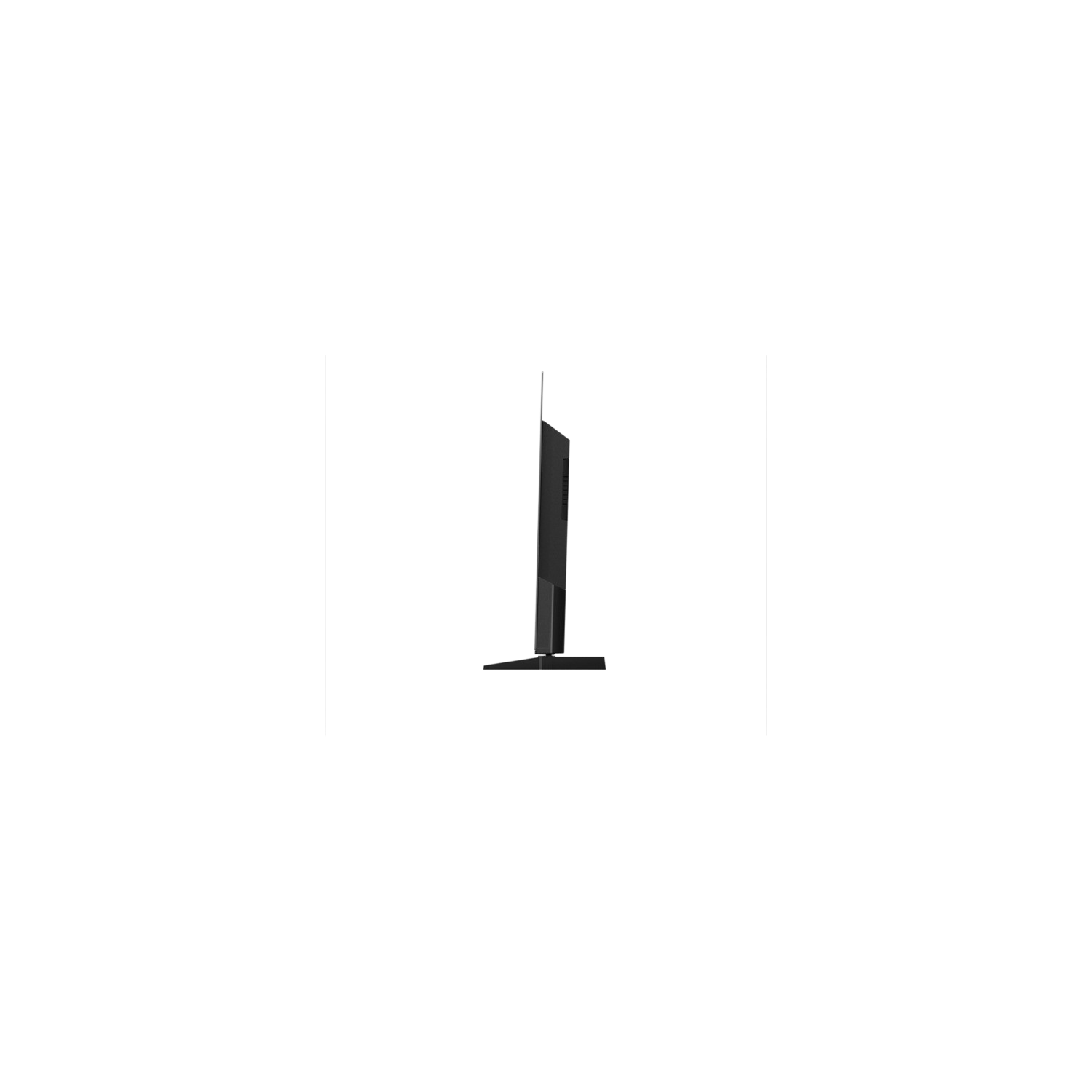 Pantalla de TV negra, vista lateral, centrada, con dos líneas verticales blancas sobre fondo negro.
