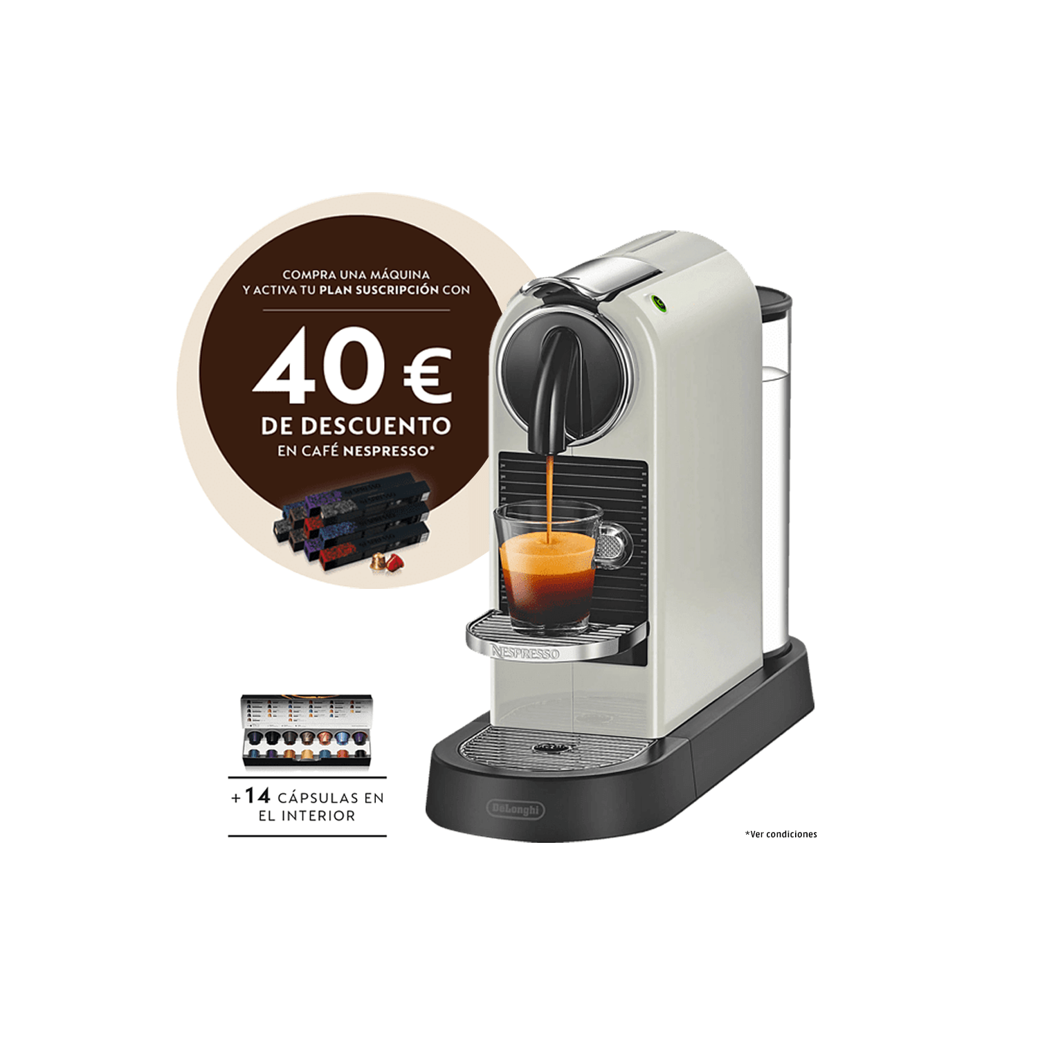 Cafetera Nespresso Delonghi citiz 167 blanca longhi en167.w 19 bares en167cw crema monodosis compacta apagado color incluye pack bienvenida con 14 167.w 1