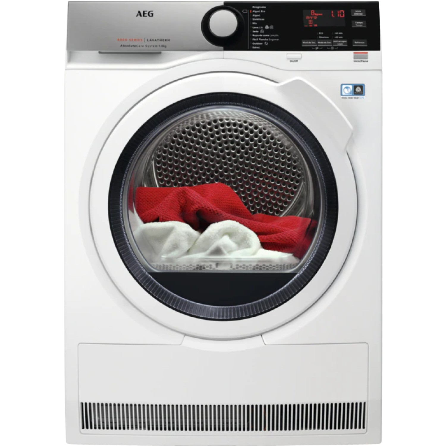 Secadora - AEG T8DEE841, Bomba de calor, 8 kg, 10 programas, AbsoluteCare®, SensiDry®, Blanco