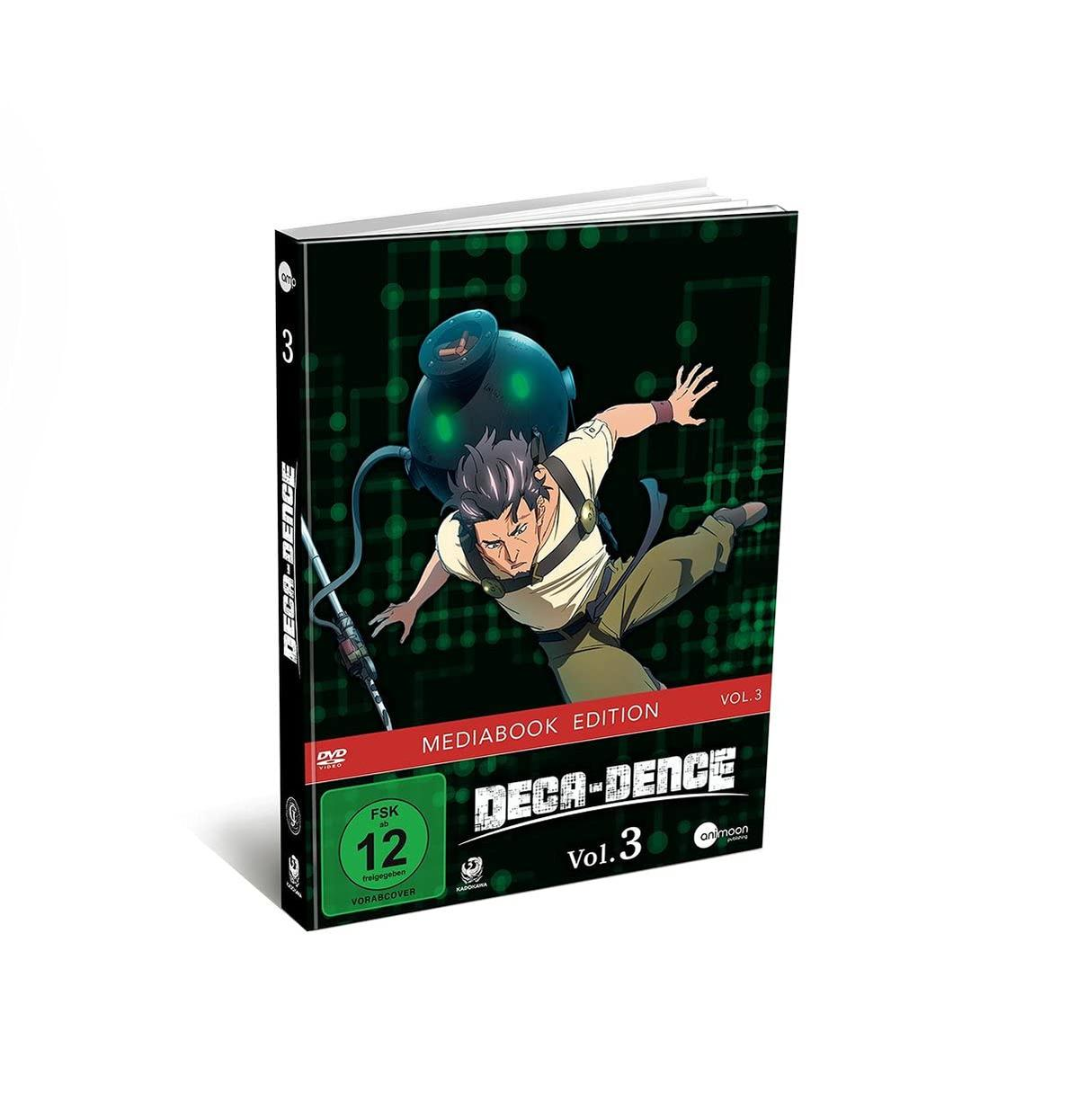 Deca-Dence Vol. 3 DVD-Hülle. Anime-Figur springt mit einer Waffe.