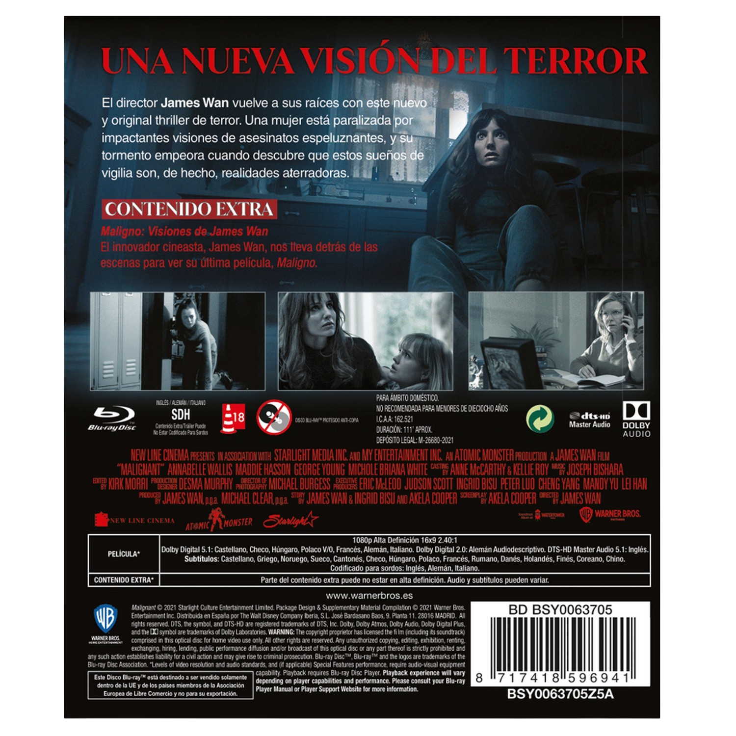 Portada de película con rostro de mujer, texto y créditos. Fondo oscuro.