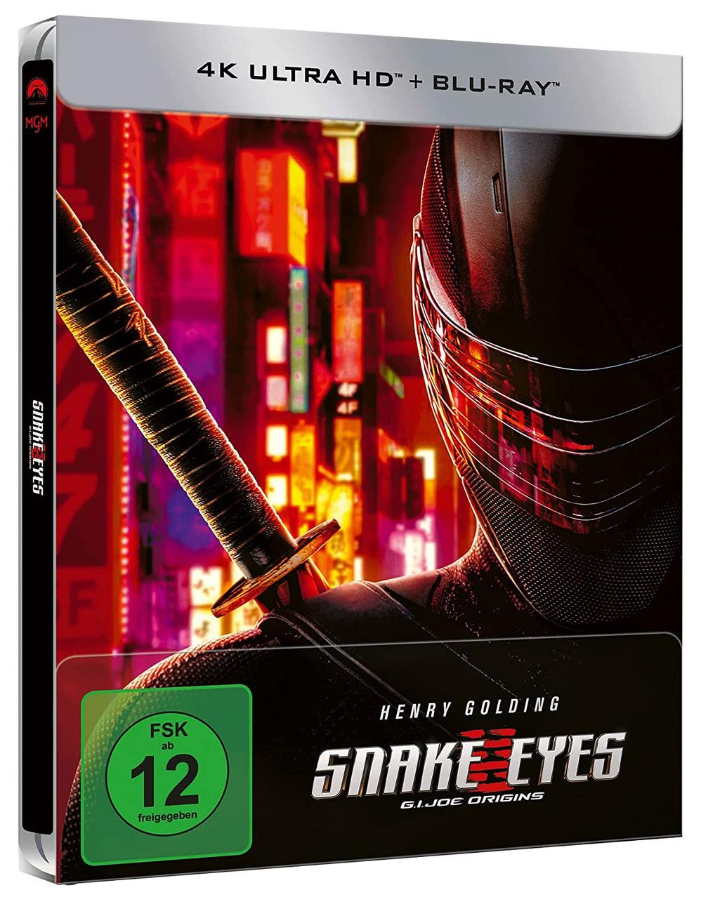 Snake Eyes Filmcover mit Henry Golding und einem Schwert, vor einer Nachtstadt.