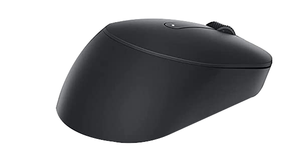 Fekete ergonomikus számítógépes egér görgővel. Fekete háttér.