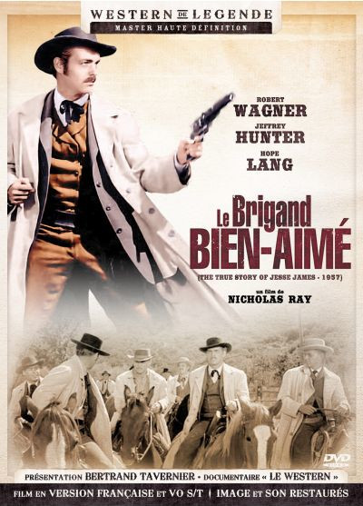 DVD-hoes van een film. Een man in een witte jas met een geweer en andere mannen te paard.