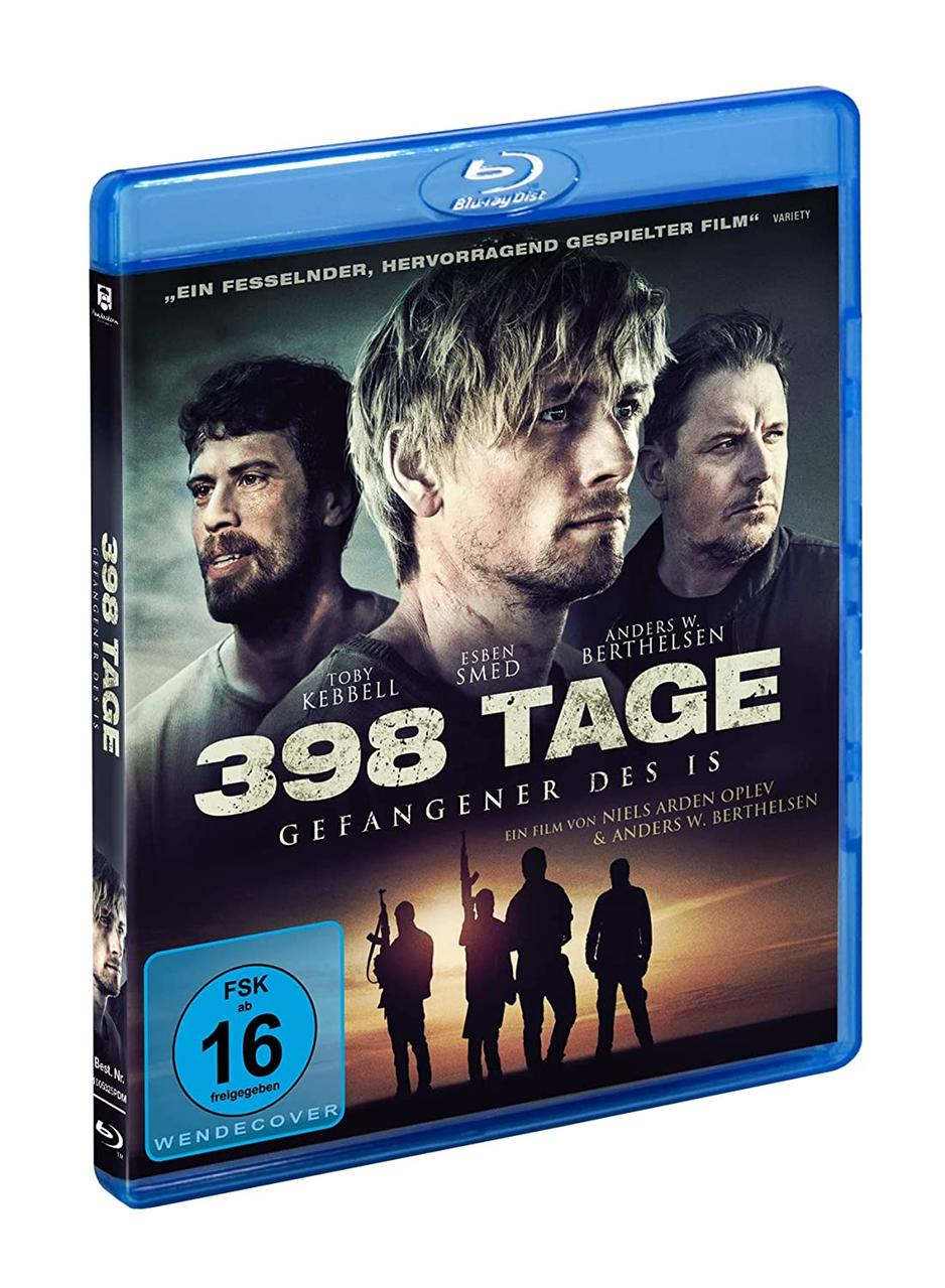 Ein Blu-ray-Filmcover mit drei Männern, dem Titel "398 Tage" und einer blauen Hülle.