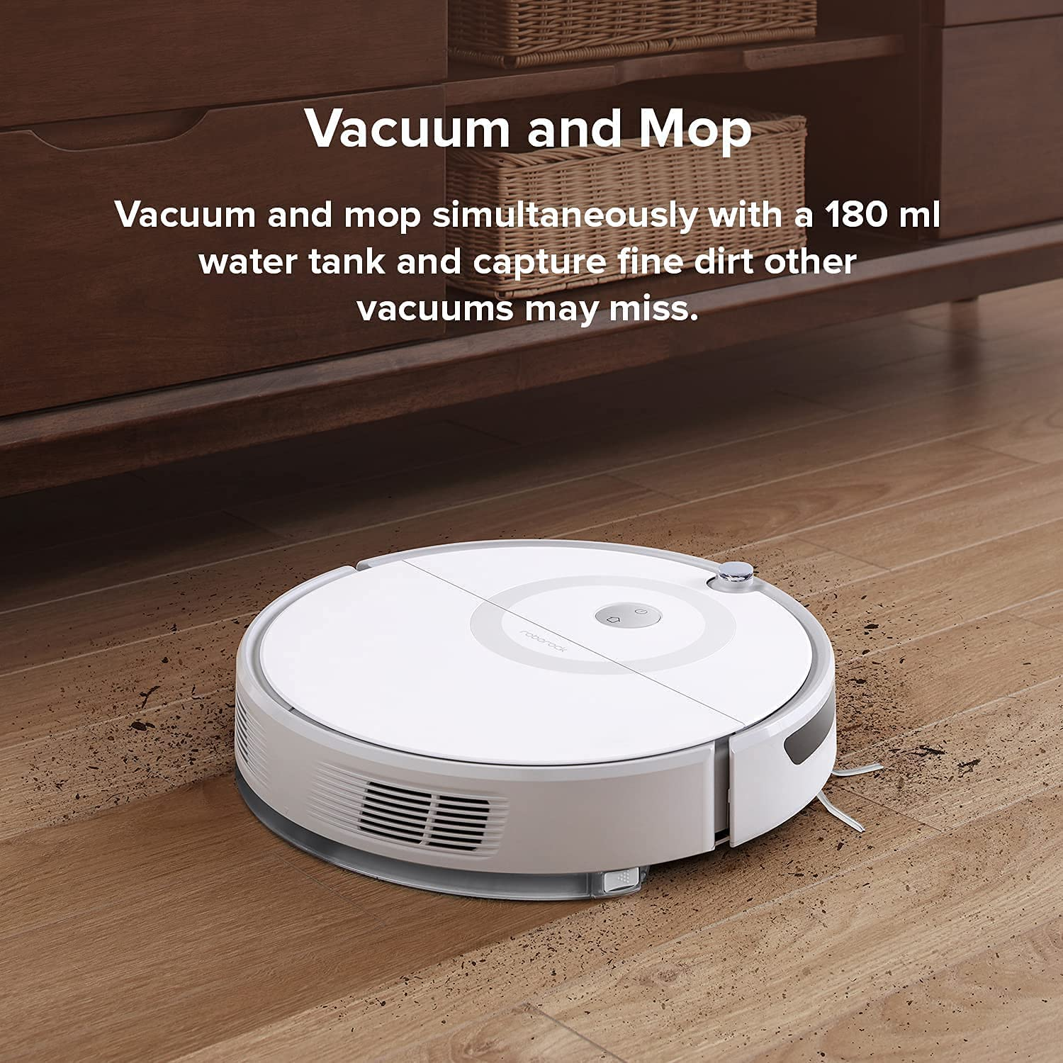 Robot aspirador - Roborock E5, 2500 Pa, 640 ml, 200 min, WiFi, Depósito de agua y polvo, Blanco