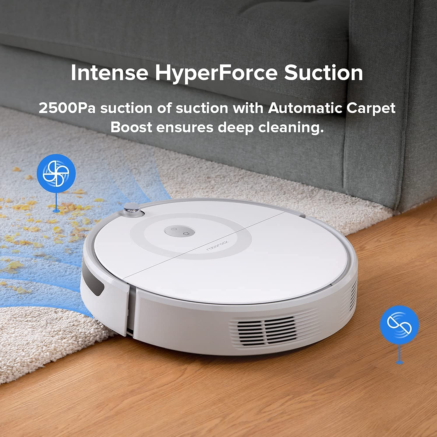 Robot aspirador - Roborock E5, 2500 Pa, 640 ml, 200 min, WiFi, Depósito de agua y polvo, Blanco