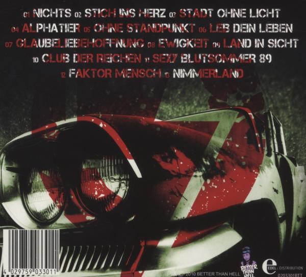 CD-Cover mit deutschem Text. Rotes Auto mit weißem Kreuz auf dem Heck.