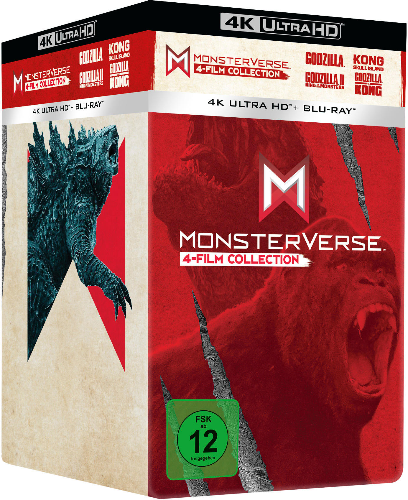 MonsterVerse 4-Film Collection Blu-ray Box-Set mit Godzilla- und Kong-Filmcovern.