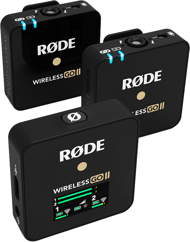 RODE Wireless GO II Mikrofonsystem, Kabellos, 2.4GHz, 3.5mm/USB-C, 7h Akkulaufzeit, Schwarz