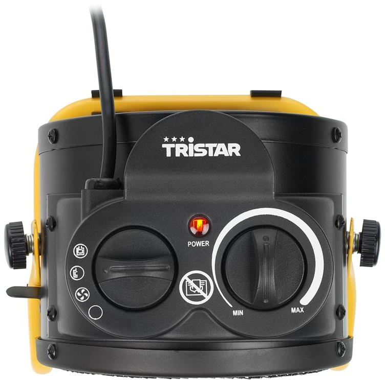 Schwarz-gelbe Tristar Heizung mit Knöpfen.