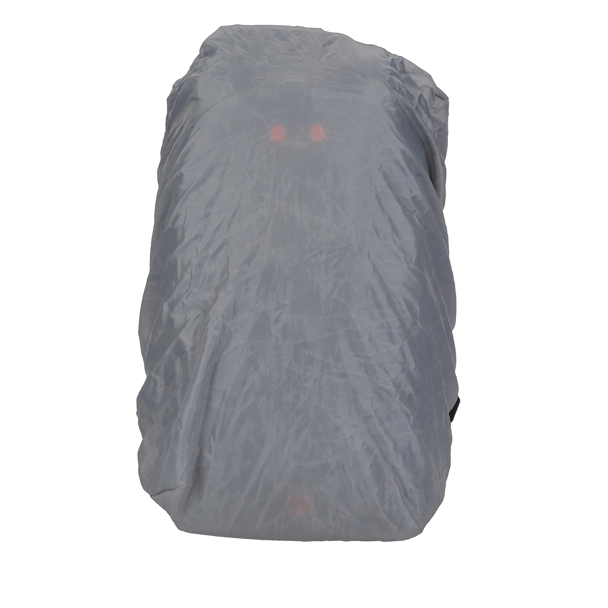 Grauer Rucksack mit Regenschutz. Es ist auf weißem Hintergrund.