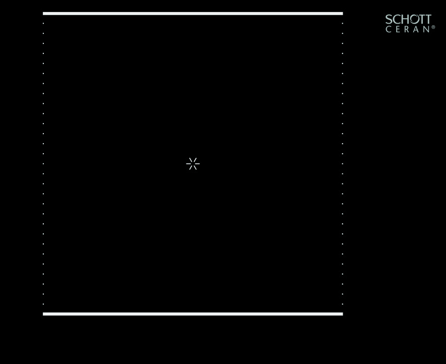 Schwarzes Cerankochfeld mit weißen Linien und einem Sternsymbol. Weißer Hintergrund.