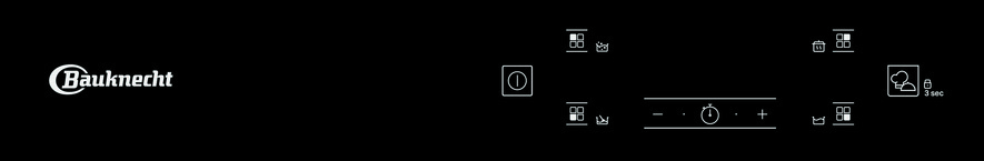 Schwarzes Gerätebedienfeld mit Symbolen und Tasten.