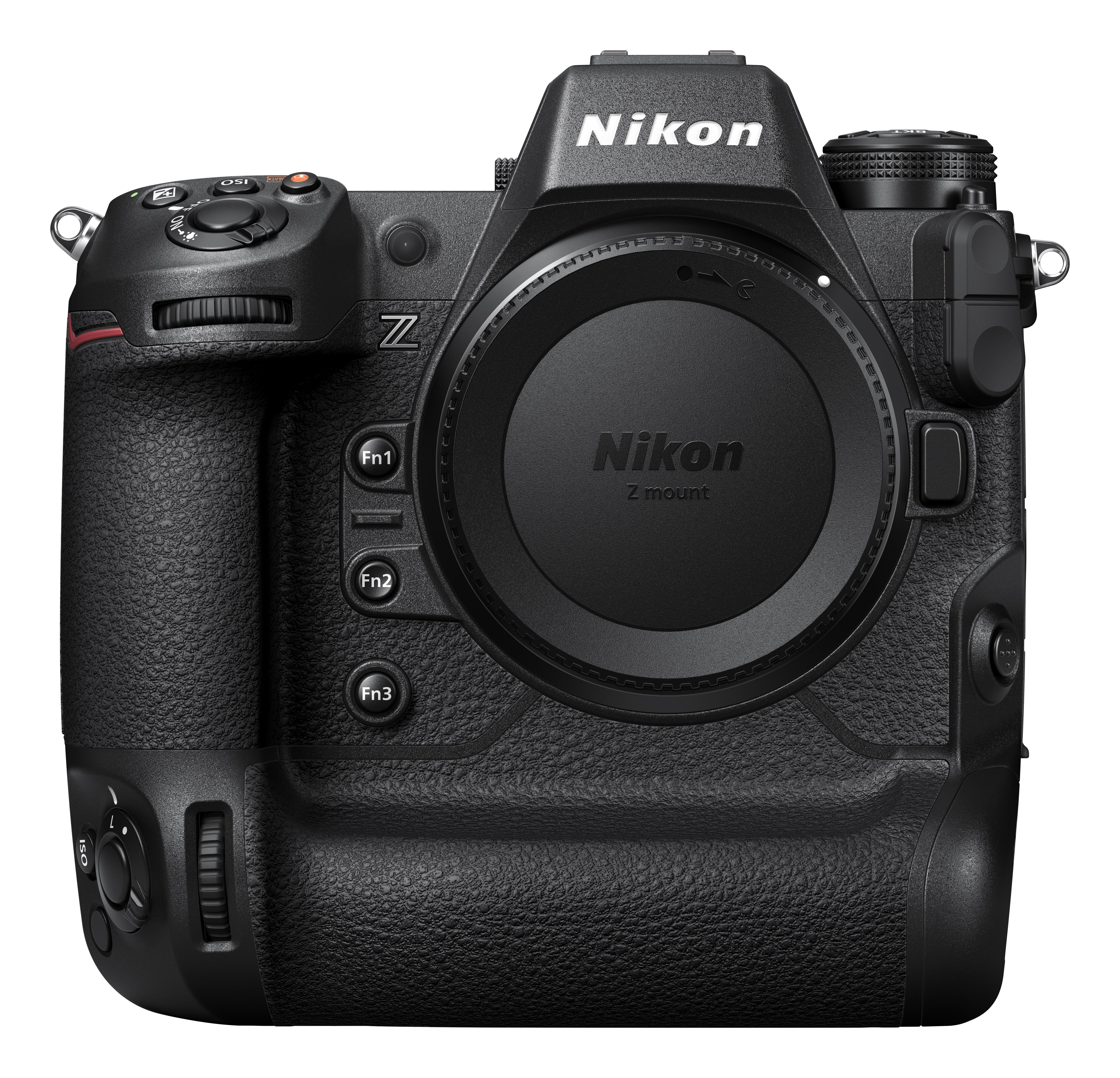 Schwarze Nikon Kamera mit Objektiv, Knöpfen und Griff.