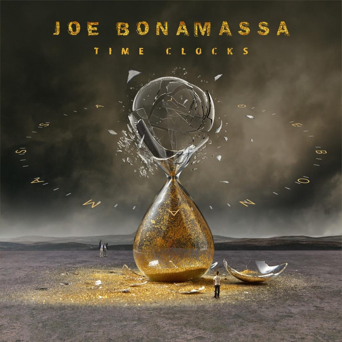 Joe Bonamassa 'Time Clocks' albumának borítója, törött homokórával.