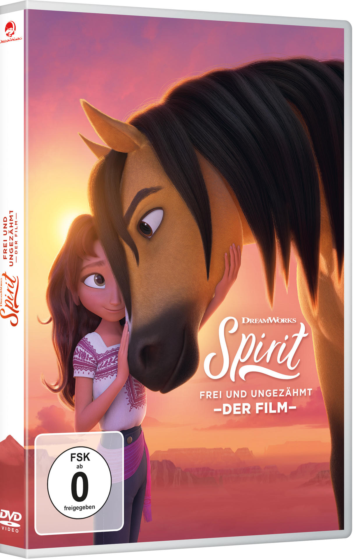 DVD-Cover von 'Spirit - Frei und ungezähmt' mit einem Mädchen und einem Pferd. Der Filmtitel ist sichtbar.