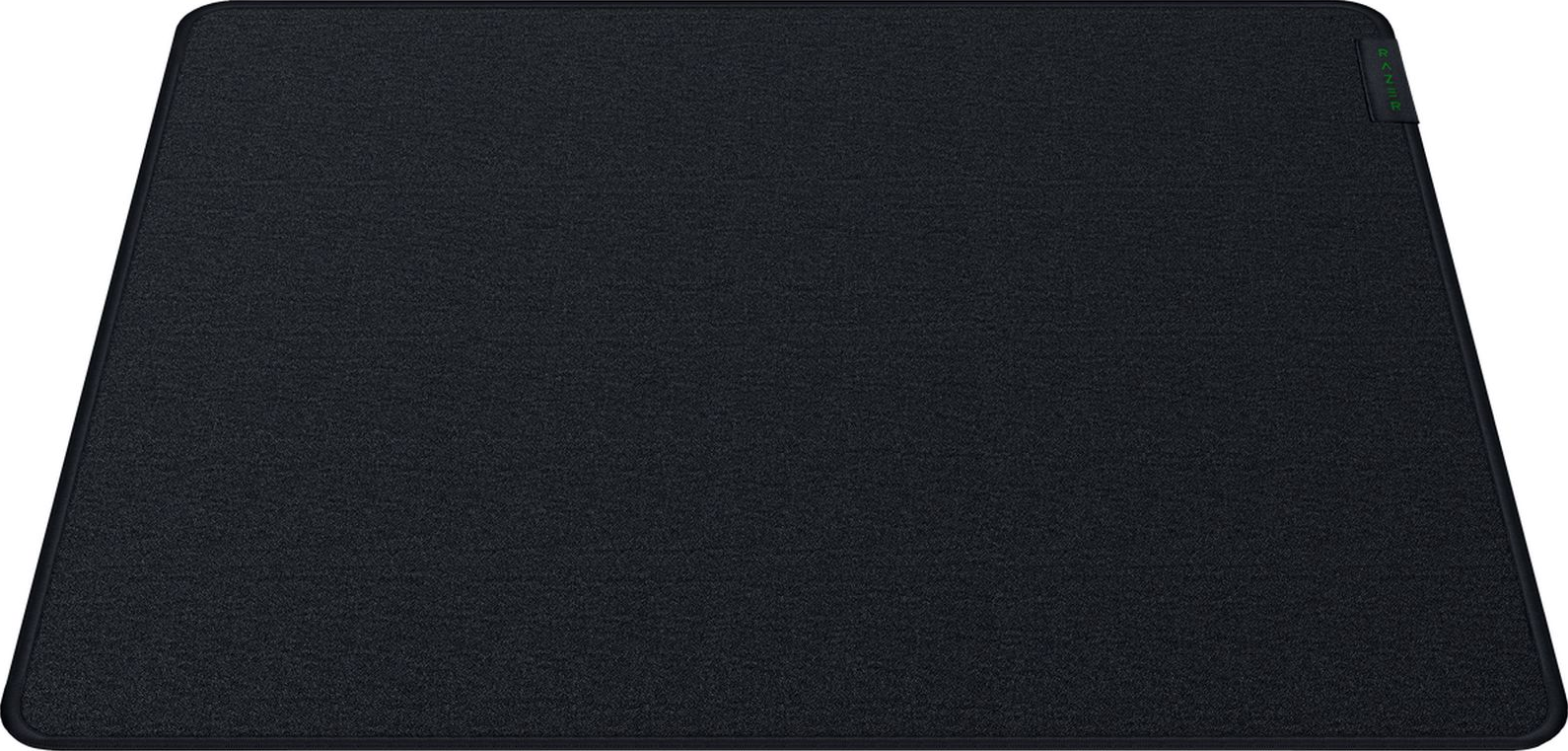 Tapis de souris rectangulaire noir. Logo Razer dans le coin, surface plane.