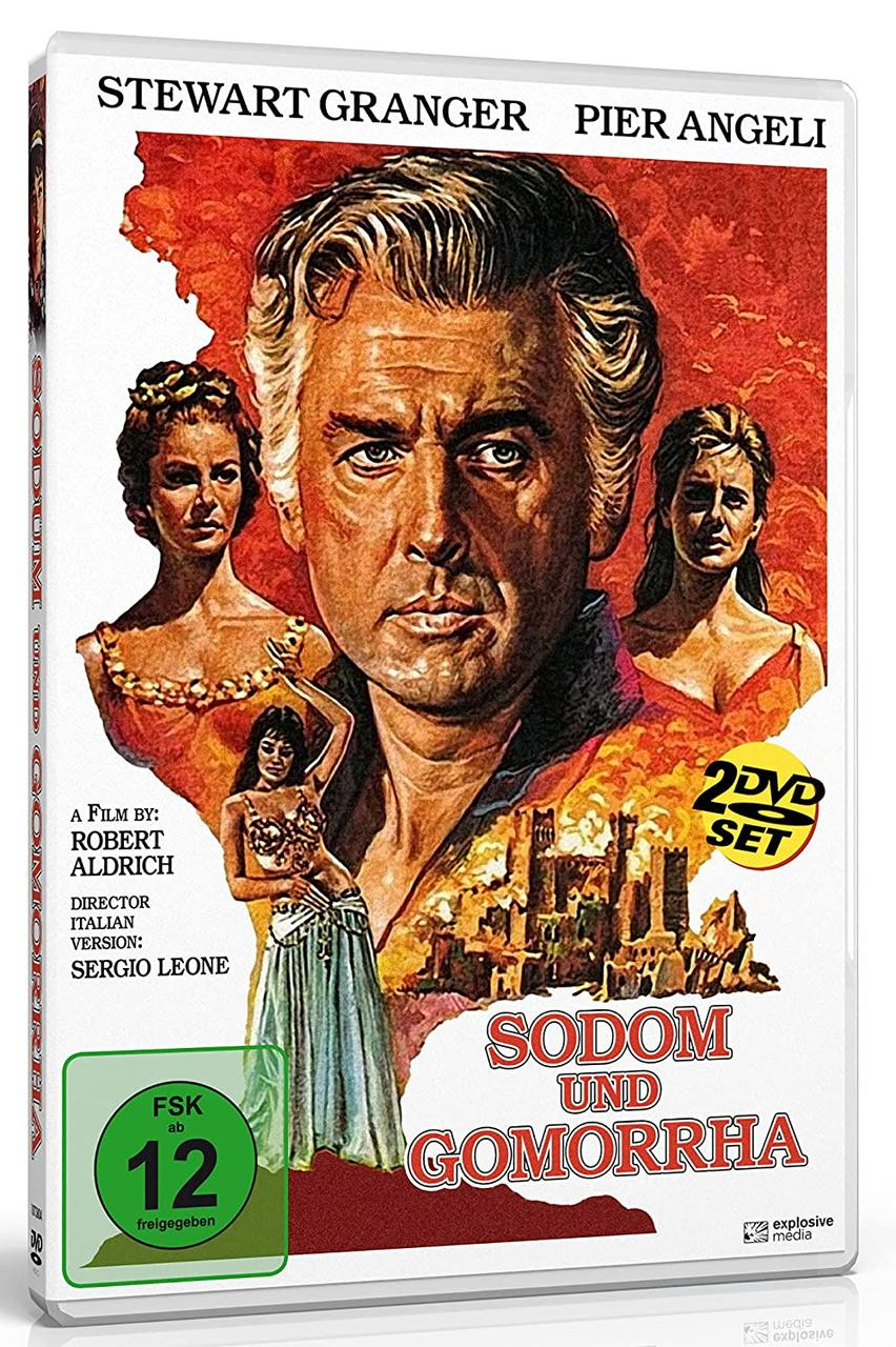 DVD-Cover des Films 'Sodom und Gomorrha', mit Schauspielern und einer Stadtszene.