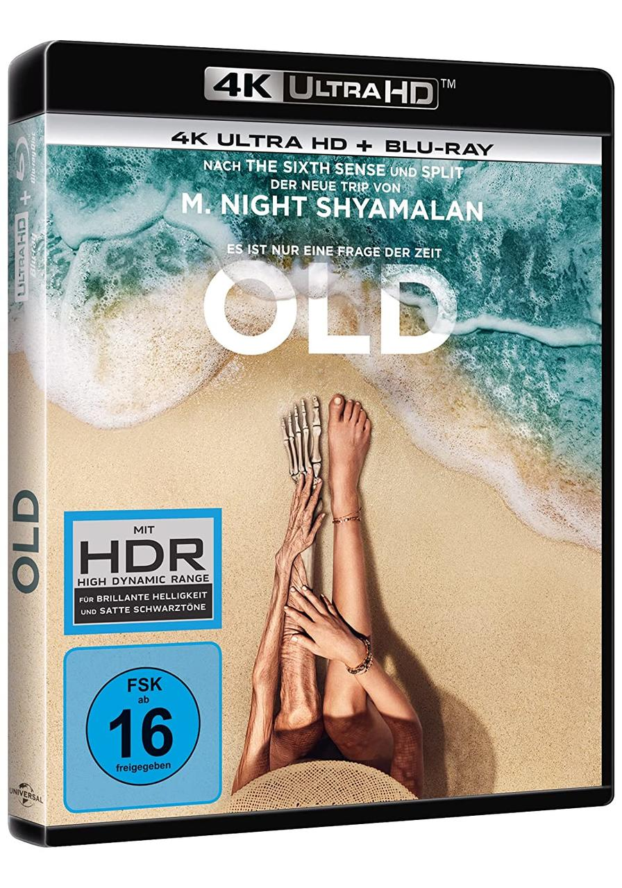 Filmcover 'OLD'. Skeletthände am Strand. 4K Ultra HD Blu-ray.