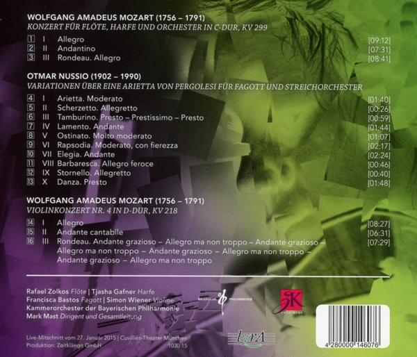 CD-Cover mit Text und Titelliste für klassische Musik. Lila, grün und weißes Farbschema.