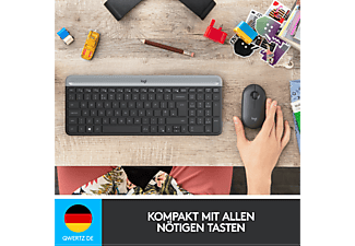 LOGITECH MK470 Slim Combo, kabelloses Tastatur-Maus-Set, Windows PC und Laptop Kompatibel, Grafit