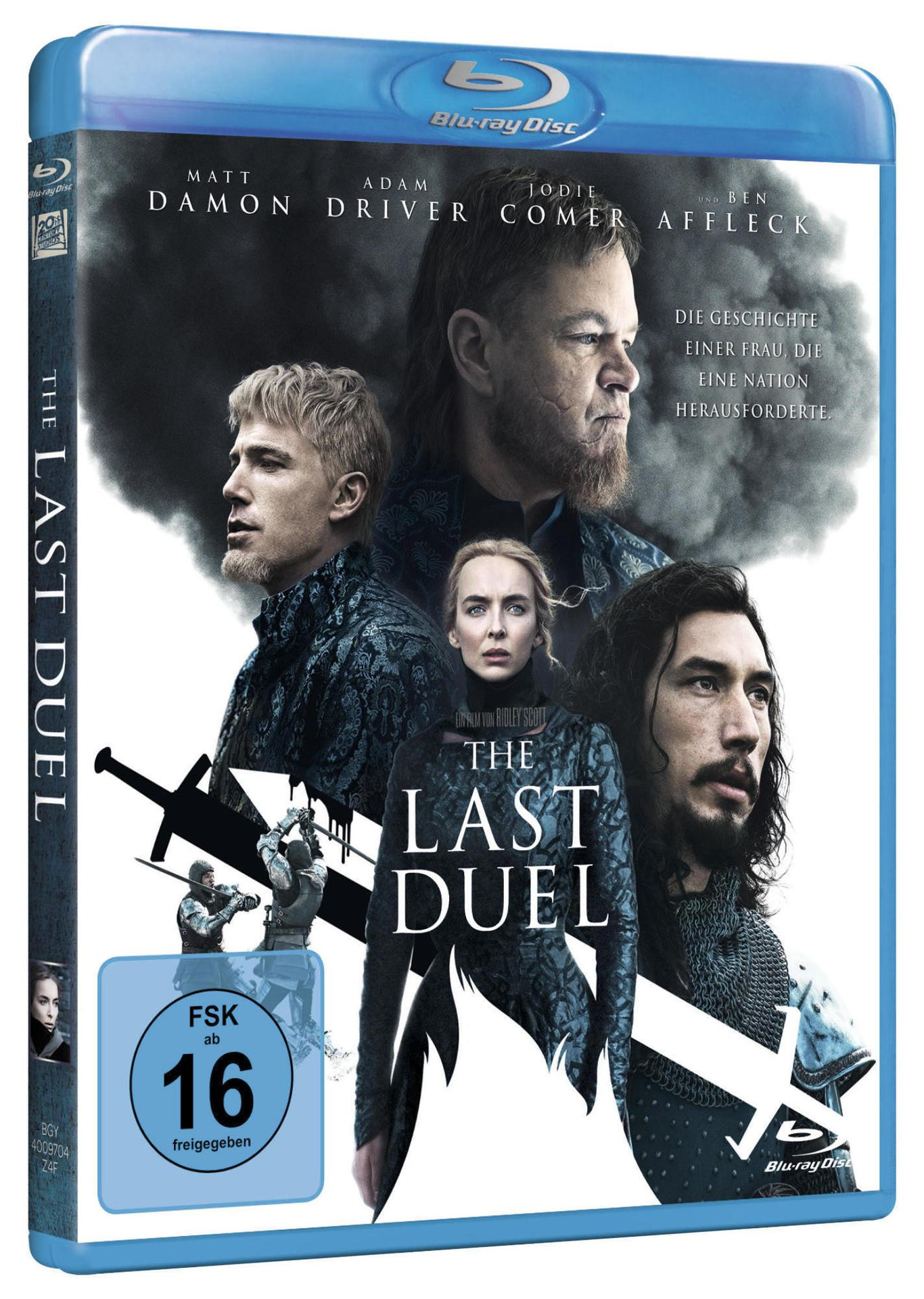 Blu-ray Cover. 'The Last Duel' Filmplakat. Darsteller: Matt Damon, Adam Driver.